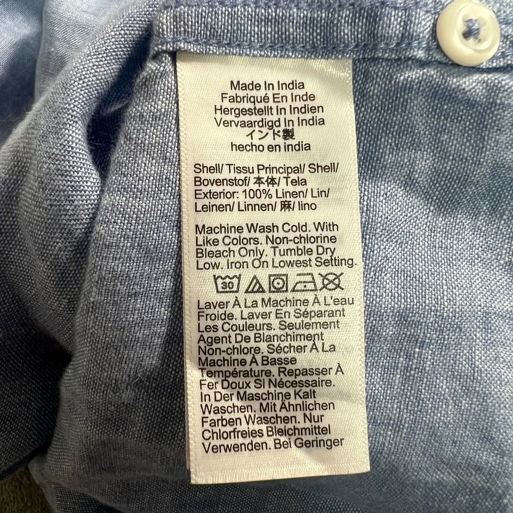 J Crew Baird McNutt 100% Linen Shirt Mens Small Button Down Blue Short Sleeve